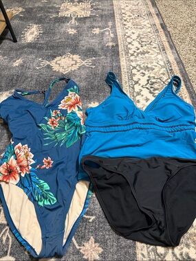 Women's Floral Navy One-Piece Swimsuit & Teal Tank One-Piece Set